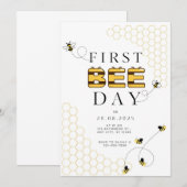 First Bee Day Birthday Invitation Kaart (Voorkant / Achterkant)