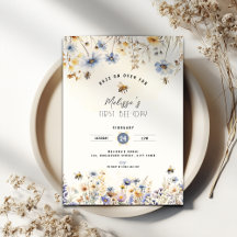 First Bee Day - Floral 1st Birthday Invitation
