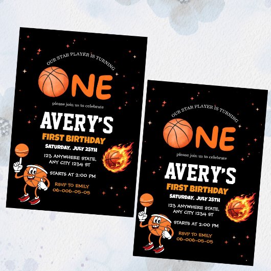 First birthday Basketball Invitation