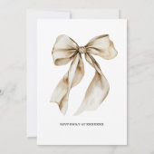 First Birthday Beige Bow Neutral Invitation Photo Kaart (Achterkant)