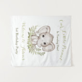 First Birthday Boy Elephant Welcome Sign Tapestry Wandkleed (Voorkant (horizontaal))