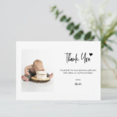 First Birthday Custom Photo Modern script note  Bedankkaart (Staand voorkant)