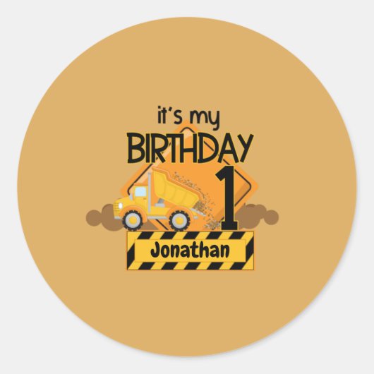 First Birthday Dump Truck Ronde Sticker (Voorkant)