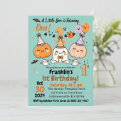 First Birthday Halloween Pumpkin Ghost Party Kaart (Staand voorkant)