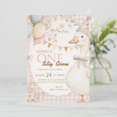 First birthday invitation with a fun goose design kaart (Staand voorkant)