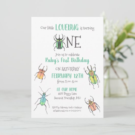 First Birthday Lovebug Photo Invitation (Debout devant)