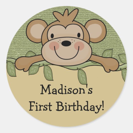 First Birthday Monkey Sticker (Voorkant)