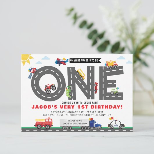 First Birthday Transportation Invitation (Debout devant)