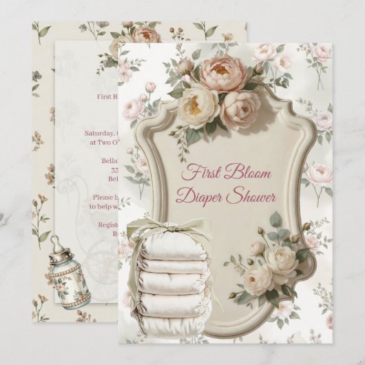 First Bloom Diaper Shower Invitation Kaart (Voorkant / Achterkant)