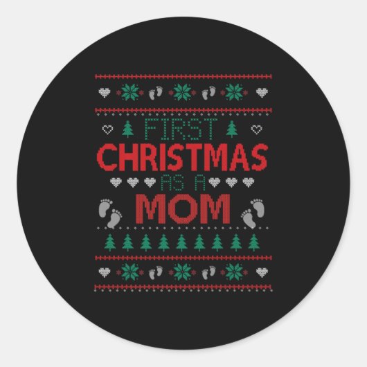 First Christmas As A Mom Funny Matching Xmas New M Ronde Sticker (Voorkant)