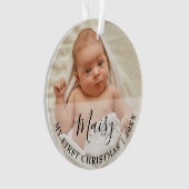 First Christmas Baby 2 Photo Script Name Ornament (devant)