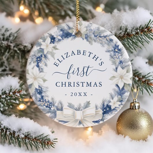 First Christmas Blue Rustic Wreath Keramisch Ornament