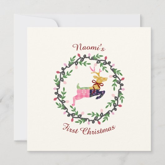 First Christmas Deer with Wreath Customize Card (Voorkant)