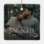 First Christmas Engaged Chic Couples 2 Photos Keramisch Ornament (Achterkant)
