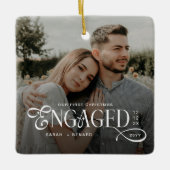 First Christmas Engaged Chic Couples 2 Photos Keramisch Ornament (Voorkant)
