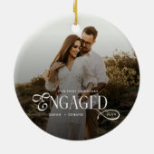 First Christmas Engaged Chic Couples Photo Keramisch Ornament (Achterkant)