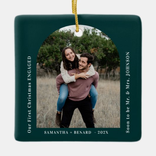 First Christmas Engaged Couples Photo Arch Keramisch Ornament (Voorkant)
