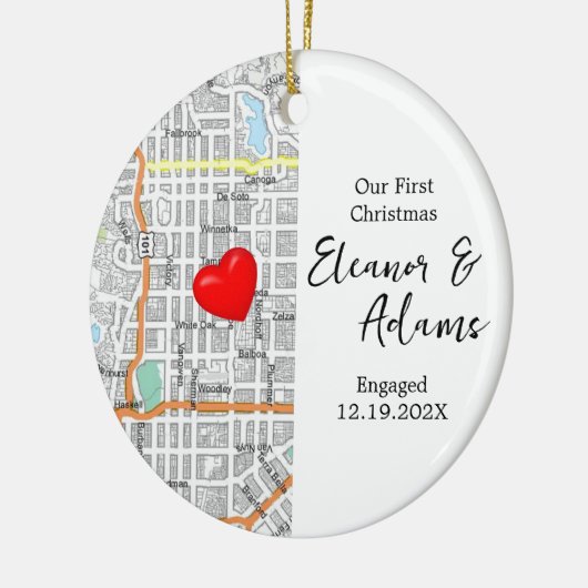 First Christmas Engaged Map Keepsake Gift Keramisch Ornament (Links)
