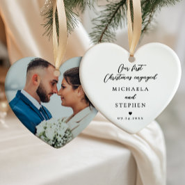 First Christmas Engaged Modern Minimalist Photo Keramisch Ornament