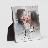 First Christmas Engaged Photo Black Script Fotoplaat (Voorkant)