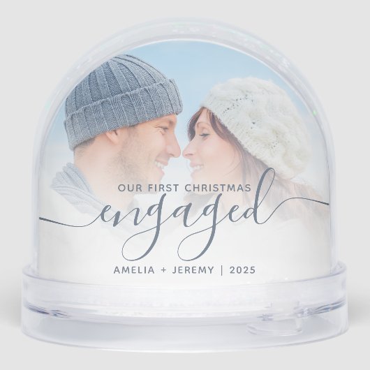 First Christmas Engaged Photo Dusty Blue Script (Arrière)