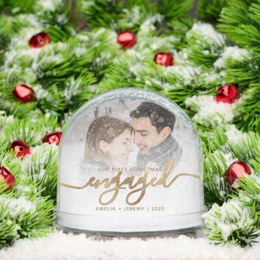 First Christmas Engaged Photo Gold Script (Noël)