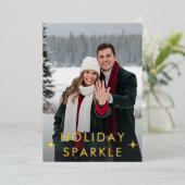 First Christmas Engaged Photo Green Folie Feestdagenkaart (Staand Voorkant)