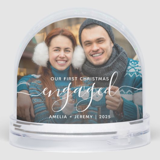 First Christmas Engaged Photo White Script (Arrière)