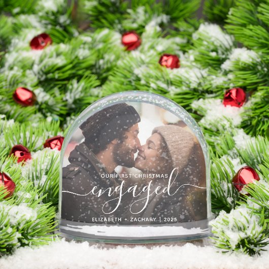 First Christmas Engaged Photo White Script (Noël)