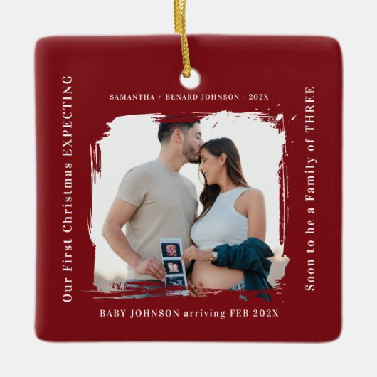 First Christmas Expecting Pregnancy Announcement Keramisch Ornament (Voorkant)
