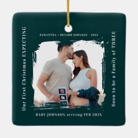 First Christmas Expecting Pregnancy Announcement Keramisch Ornament (Achterkant)