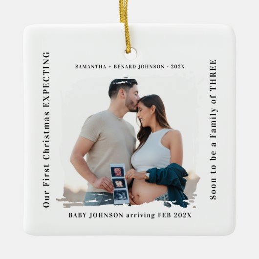 First Christmas Expecting Pregnancy Announcement Keramisch Ornament (Voorkant)
