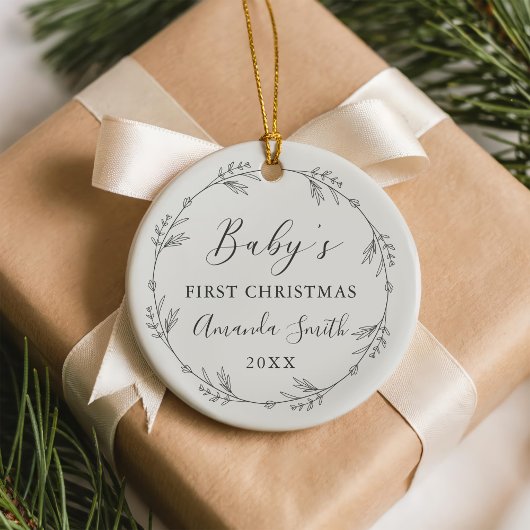 First Christmas Floral Botanical Wreath Keramisch Ornament