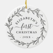 First Christmas Floral Botanical Wreath Keramisch Ornament (Achterkant)
