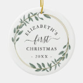 First Christmas Floral Greenery Wreath Keramisch Ornament (Voorkant)