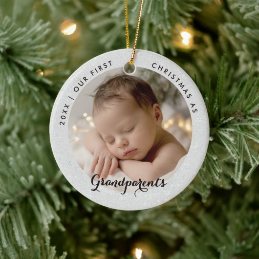 First Christmas Grandparents Modern Script Photo Keramisch Ornament (Boom)