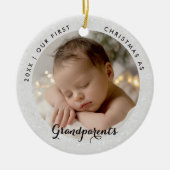 First Christmas Grandparents Modern Script Photo Keramisch Ornament (Voorkant)