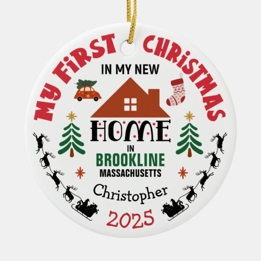 First Christmas In My New Home Custom Name Keramisch Ornament (Voorkant)