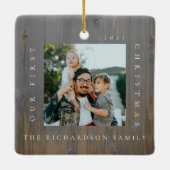 First Christmas In Our New Home 2 Photo Woodgrain Keramisch Ornament (Achterkant)