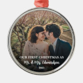 First Christmas married as Mr. and Mrs. photo Metalen Ornament (Voorkant)
