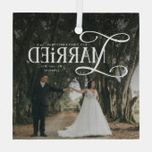 First Christmas Married Mr & Mrs Couples Photo  Glas Ornament (Achterkant)