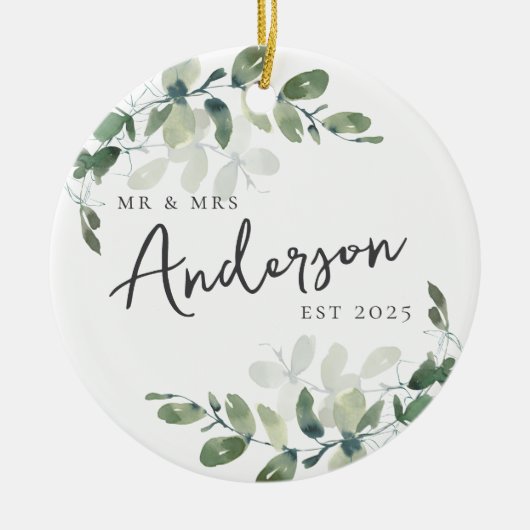 First Christmas Mr & Mrs Eucalyptus Keramisch Ornament (Voorkant)