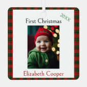 First Christmas Name Year Teddy Bear Metalen Ornament (Achterkant)