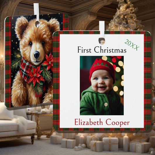 First Christmas Name Year Teddy Bear Metalen Ornament