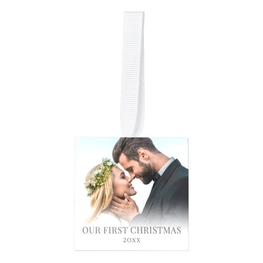 First Christmas Personalized Photo Kubus Ornament (Voorkant)