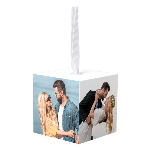 First Christmas Personalized Photo Kubus Ornament (Achter hoekig)