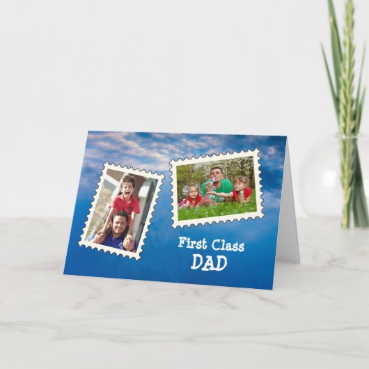 First Class DAD Beste Papa Ooit 2 aangepaste foto Kaart (Voorkant)