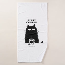 First Coffee Then Meow – Funny Cat Coffee Lover Badhanddoek