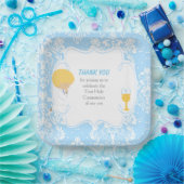 First Communde Boy Blue Damask Papieren Bordje (Feest)
