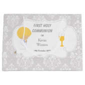 First Communde Boy Silver Damask Groot Cadeauzakje (Voorkant)